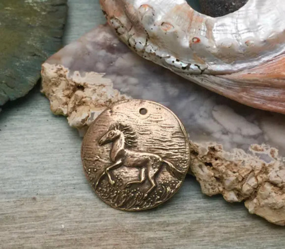 Small Bronze Wild Horse Coin Pendant