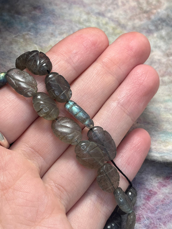 Labradorite Leaves Handcarved FULL STRAND