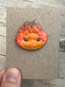 Lady Fire Fungi Resin Face Pin