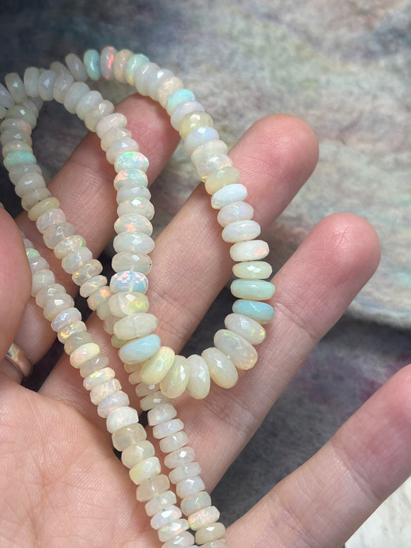 White Opals-- Faceted rondelles, Full strand