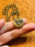 Bronze Hand Pressed Bee Coin Pendant