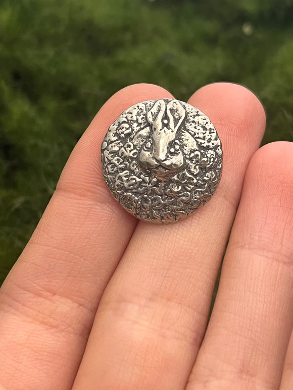 Silver Bunny Face Button