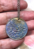 Hand Painted Pegasus Bronze Coin Necklace