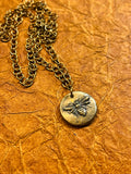Bronze Hand Pressed Bee Coin Pendant