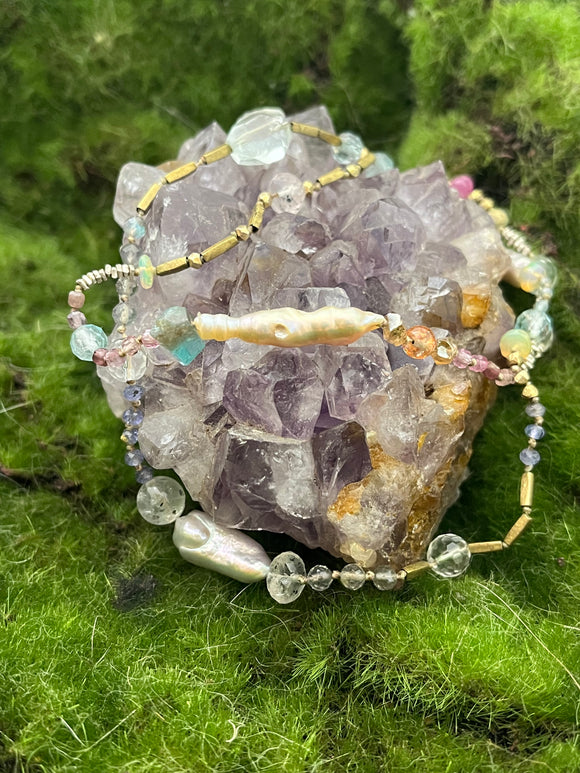 ‘Soft Breezes’ Knotted Gemstone Treasure Necklace