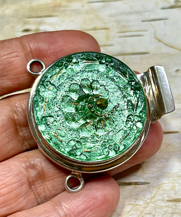 Vintage Sterling Box Clasp with Antique Czech Glass