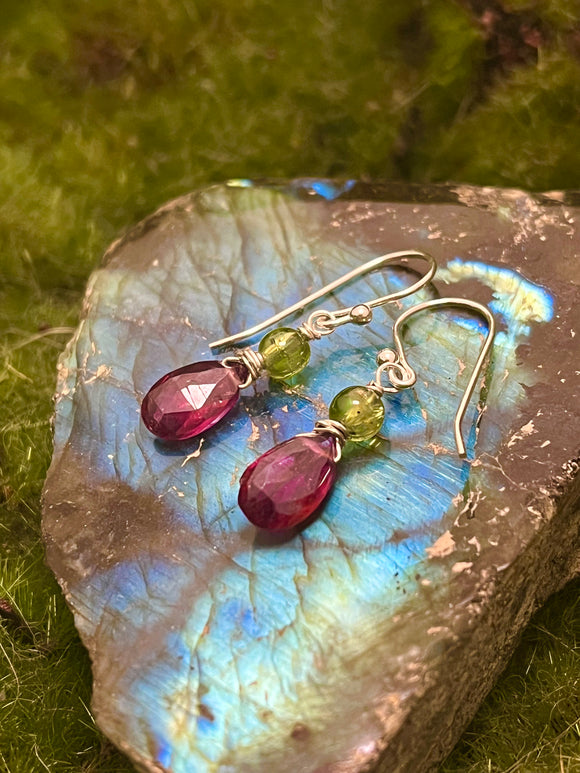 Rhodolite Garnet and Peridot Earrings