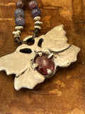 Rainbow Gemstone Treasure Necklace with Tourmaline-set Silver Moth Centerpiece (B12)
