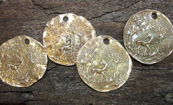 Bronze Unicorn Garden Coin Pendant