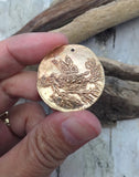 Bronze Mother Bird and Nest Coin Pendant
