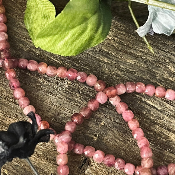 Cube Faceted Natural Pink Ruby Strand