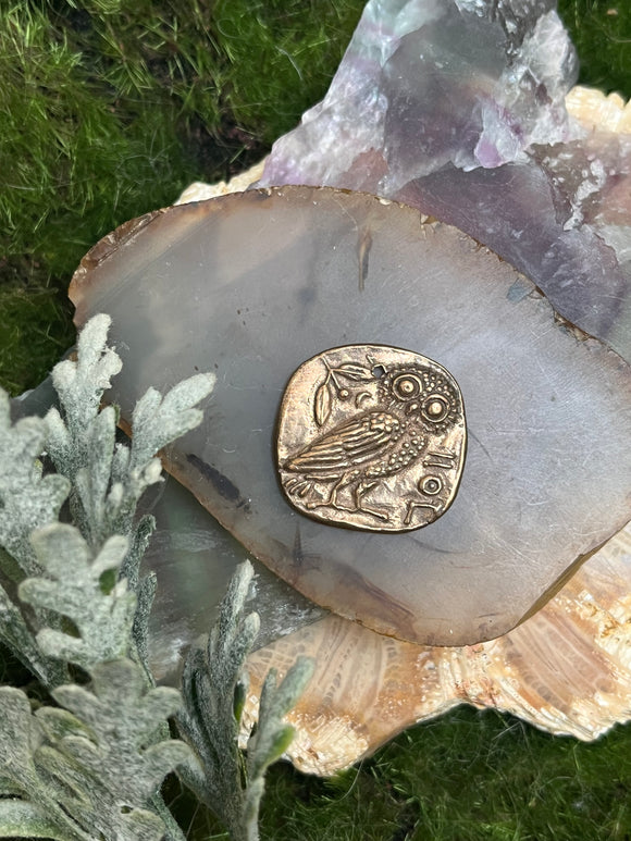 Bronze Bubo Owl Coin Pendant